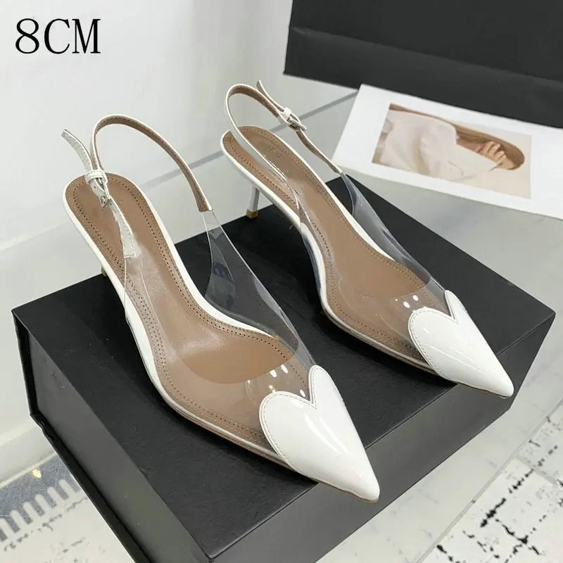 2026 New Style Fashion Heart-shaped Patched Pumps Transparent Platform Pointed-Toe High Heels Evening Shoes