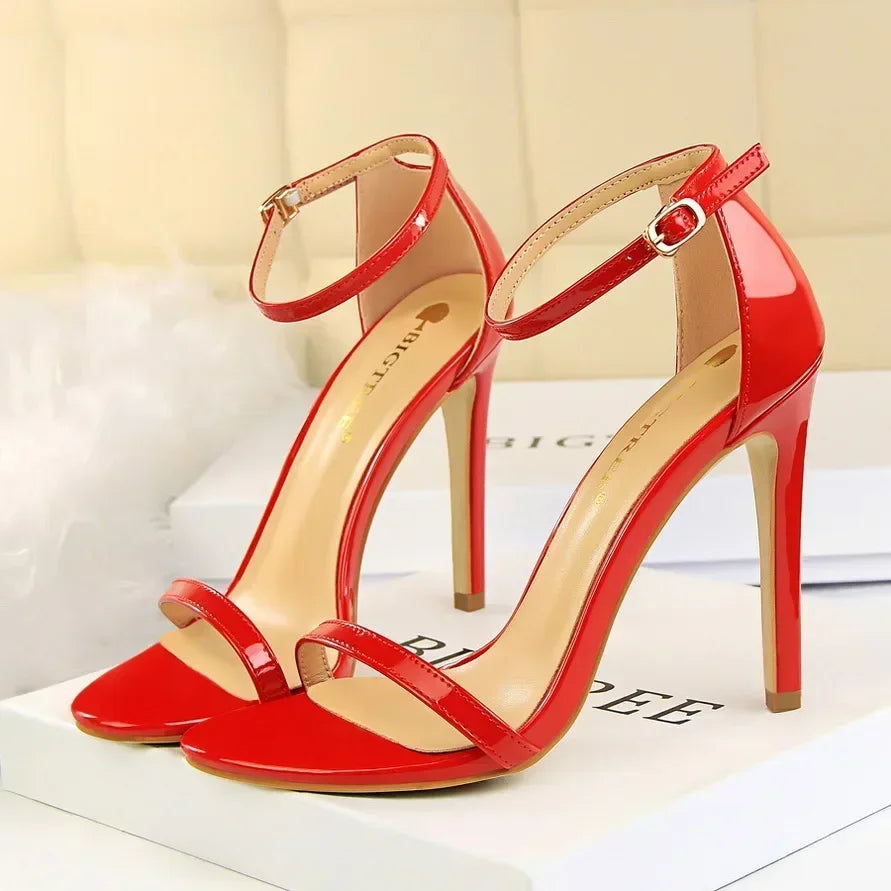 Women Gladiator Stiletto Classic Ankle Strap Holiday Beach Sandals Lady Fashion Suede 8cm 11cm High Heels Sexy Red Brown Sandles