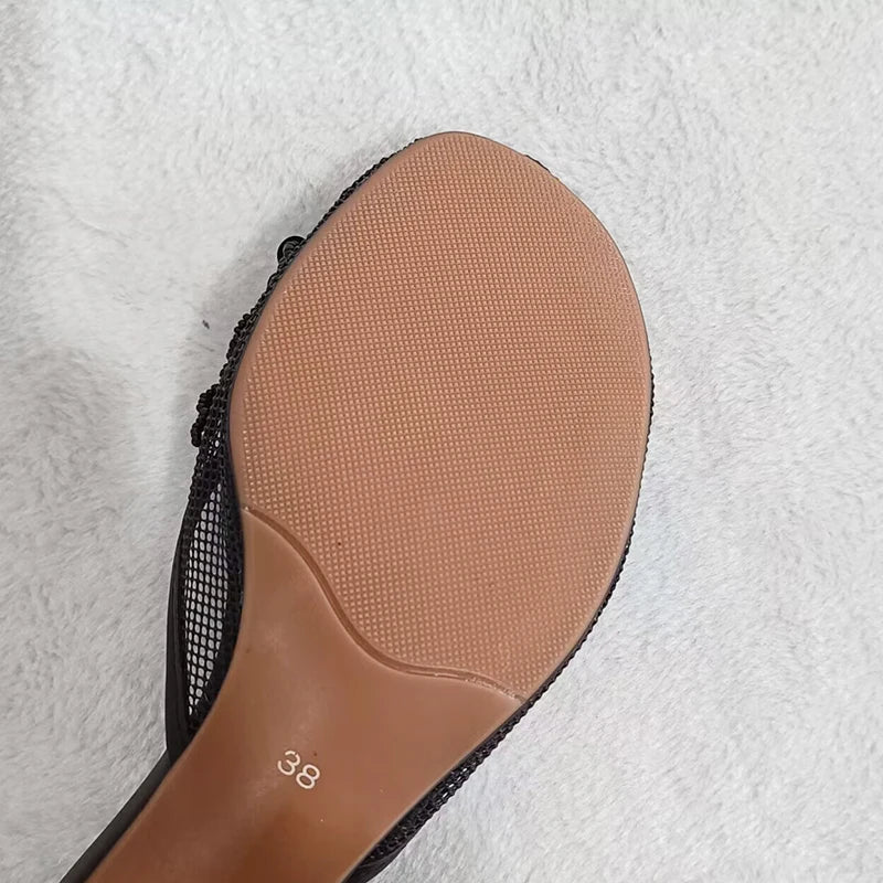 Summer mesh flower beads women slide sexy thin heel sandal