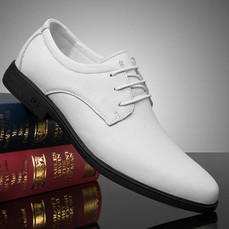 2024 Man Cow Leather Shoes Rubber Sole Casual Men's Shoes Formal Office Business Dress Genuine Leather Oxfords Wedding Shoes