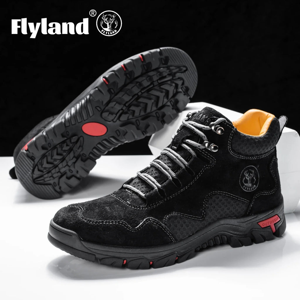FLYLAND Men's Ankle Boots Casual Leather Shoes Fashion Vintage Hand Stitching Soft Business Handmade Shoes