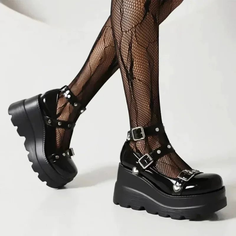 Women Pumps Mary Jane Super High Heel Platform Wedge Spring Ladies Sandals Belt Buckle Classic Sweet Punk Female Lolita Shoes