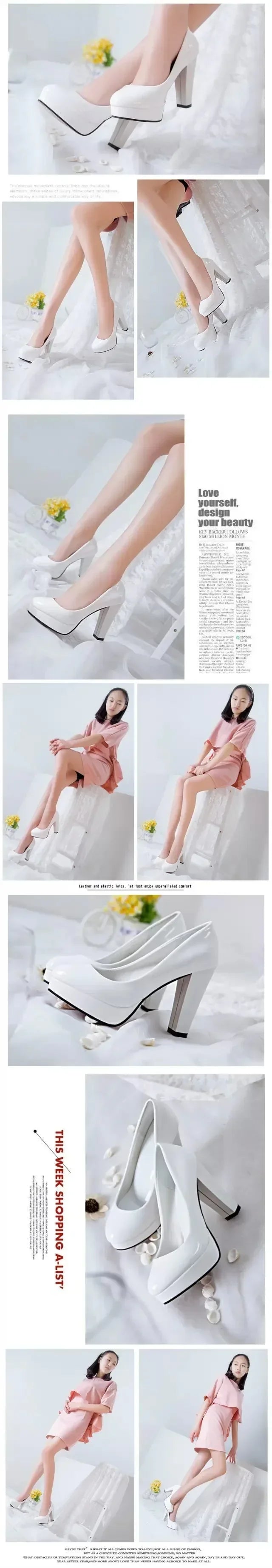 High Heels Shoes Women White Wedding Shoes Thick High Heels Fashion Party Pumps Footwear Black Red Big Size Spring