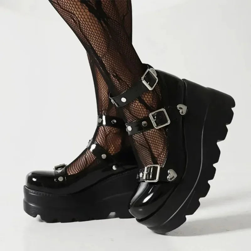 Women Pumps Mary Jane Super High Heel Platform Wedge Spring Ladies Sandals Belt Buckle Classic Sweet Punk Female Lolita Shoes