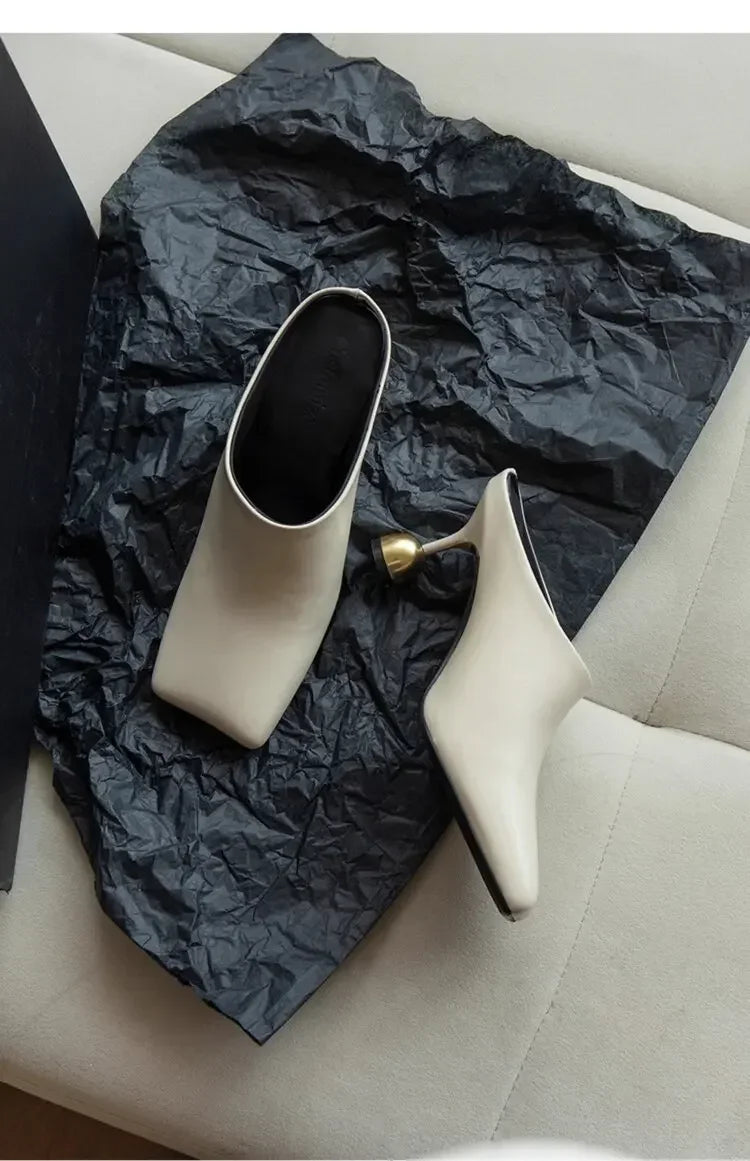 Retro Square Headed Wine Glasses and Slippers for Women in Summer 2025, New Style for Wearing Half Drag High Heels for Women