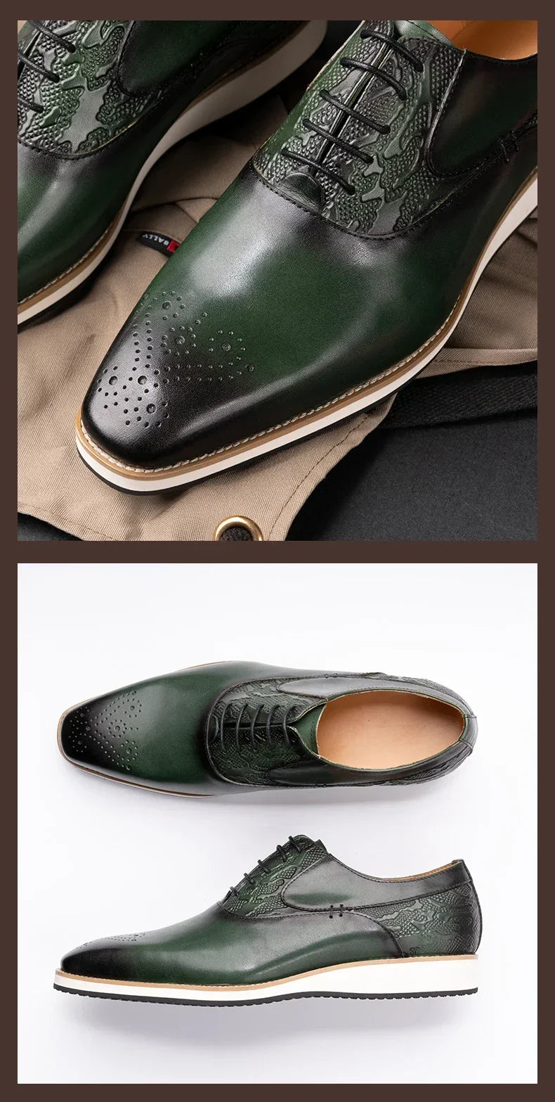 حذاء رجالي من الجلد الطبيعي طراز Brogue|حذاء رياضي كاجوال لجميع المواسم|حذاء رسمي جلد عالي الجودة|حذاء مريح للمشي
