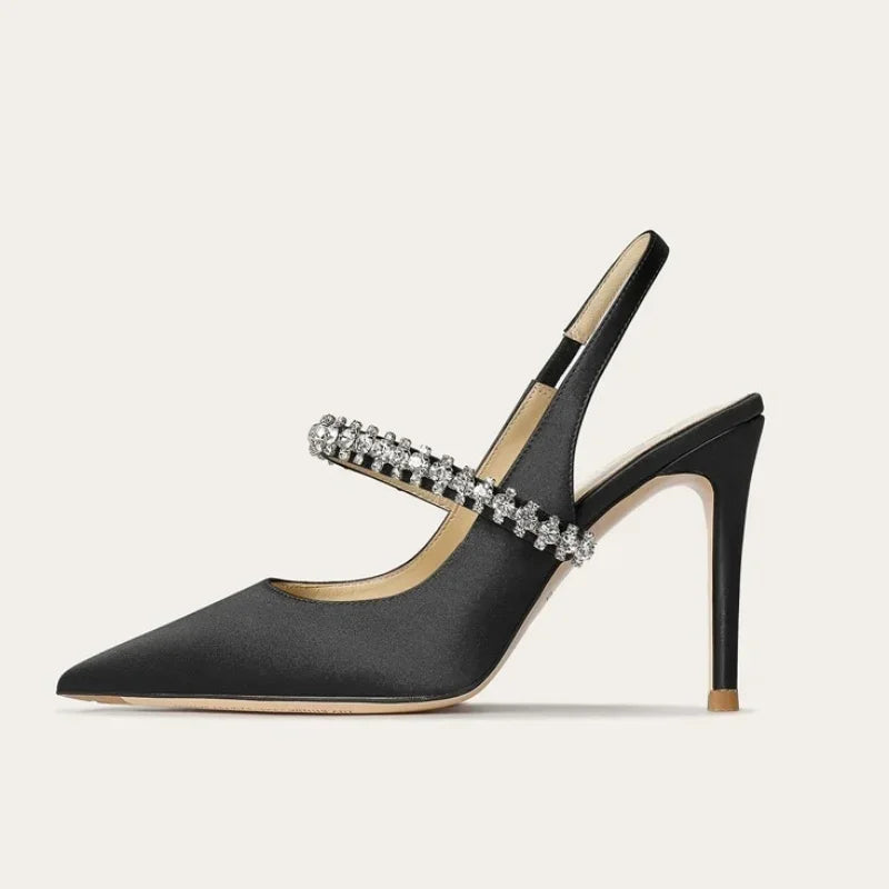 Size 34 45 Women's Diamond Bao Head Sandals New Thin Heel Pointed Sheepskin Leather High Heels Women's Wedding Shoes