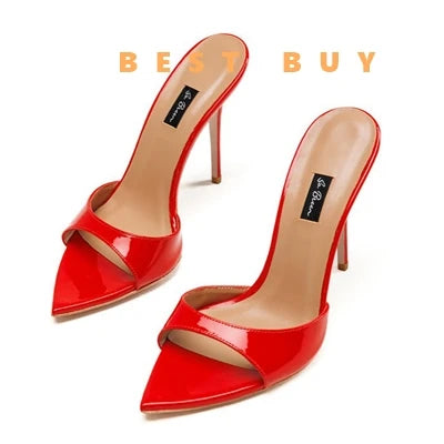 2024 Designer Summer Sandals Stilettos Sexy Woman 12cm Pointed peep Toe Thin High Heels Slippers OL Vacation Ladies Dress Shoes