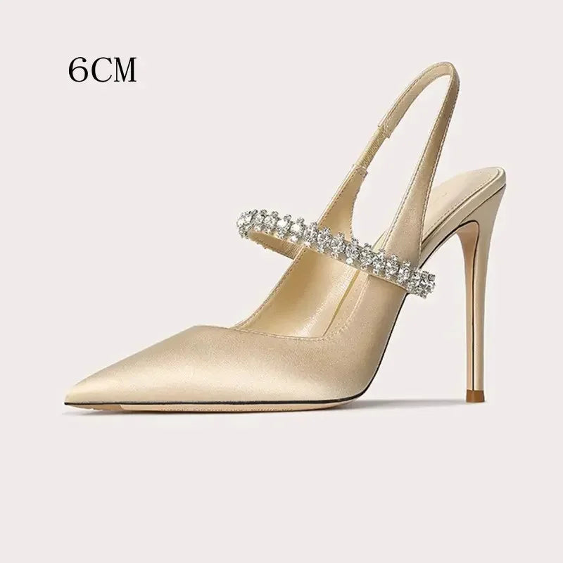 Size 34 45 Women's Diamond Bao Head Sandals New Thin Heel Pointed Sheepskin Leather High Heels Women's Wedding Shoes