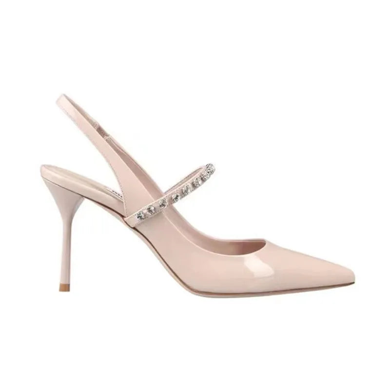 Large Size 32-45 Women Shoes New Water Diamond Slim Heeled Pointed High Heels Headband Sandals for Women Luxury Zapatos De Mujer