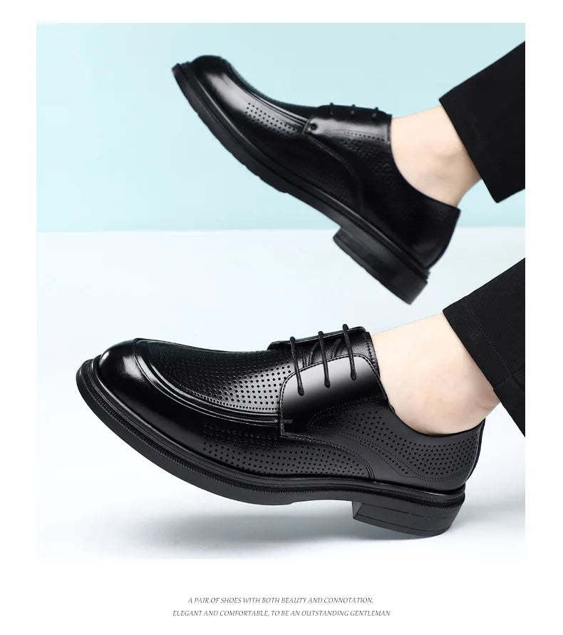 New Lace Designer Derby Shoes for Man Hallow Breathable Business Casual Leather Shoes Male Summer Autumn Fashion Dress Shoe Man