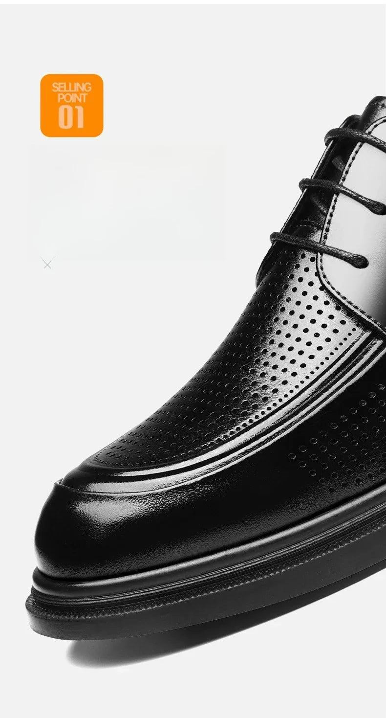 New Lace Designer Derby Shoes for Man Hallow Breathable Business Casual Leather Shoes Male Summer Autumn Fashion Dress Shoe Man