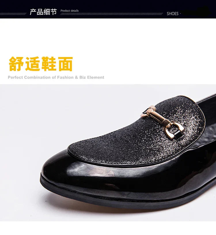 VIPOL Men's pointed suede formal shoes, retro new patchwork loafers mixed with slipper shoes, wedding dress leather shoes