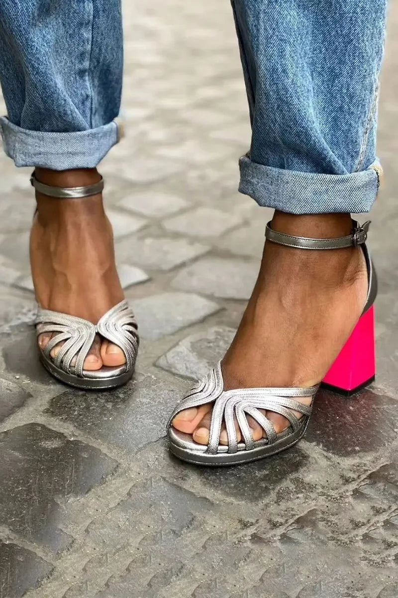 Open Toe Comfort Shoes for Women Female Sandal Buckle High Heels Large Size 2025 Summer Peep Girls Fashion High-heeled Big New