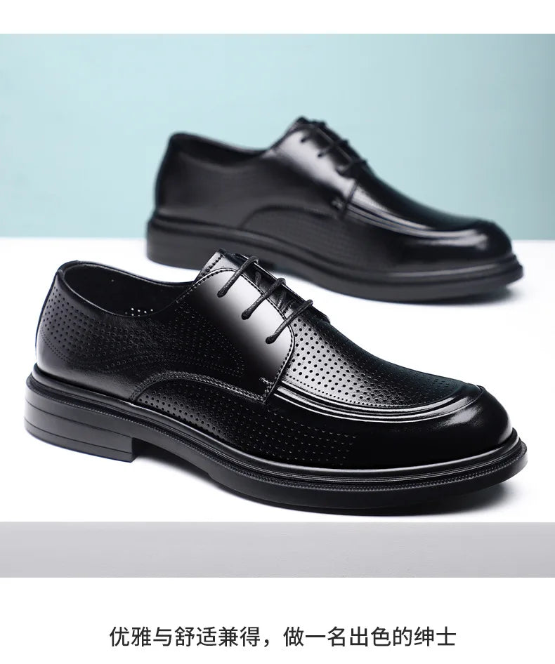 New Lace Designer Derby Shoes for Man Hallow Breathable Business Casual Leather Shoes Male Summer Autumn Fashion Dress Shoe Man