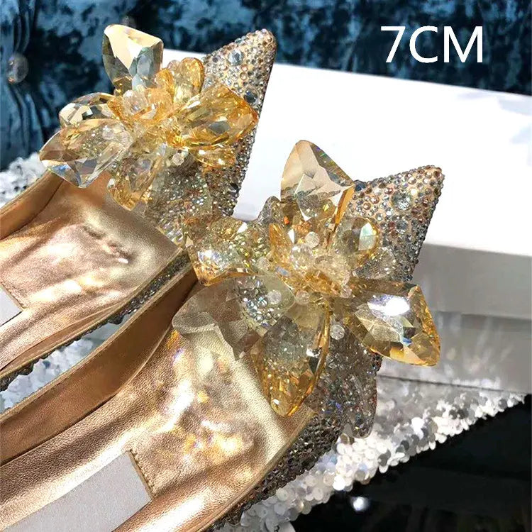 2026 Cinderella Crystal Wedding Shoes High Heels Autumn New Silver Full Diamond Bridal Shoes Rhinestone French Single Shoes