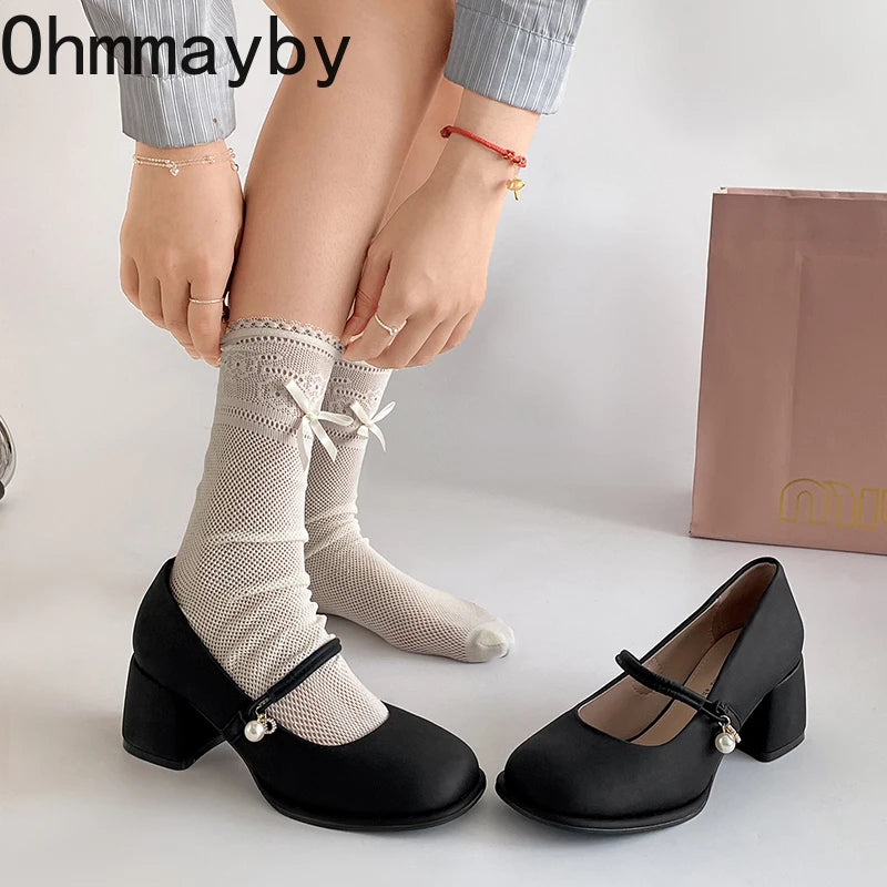 Thick Heel Women Mary Jane Shoes Fashion Shallow Square Toe Slip On Shoes Ladies Outdoor Party Dress Pumps