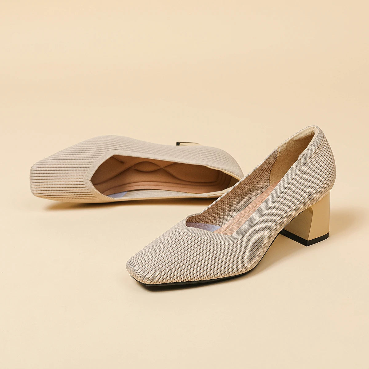 Women's High Heels Comfortable Square Knitted Breathable Comfortable Shoes (5cm High) Autumn 2025 New Collection