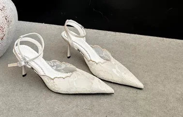 Pointed Color Blocking Lace is Breathable Women's Wedding Shoes Mesh One-strip Stilettos Luxury Women's Shoes Shallow Banquet Sh