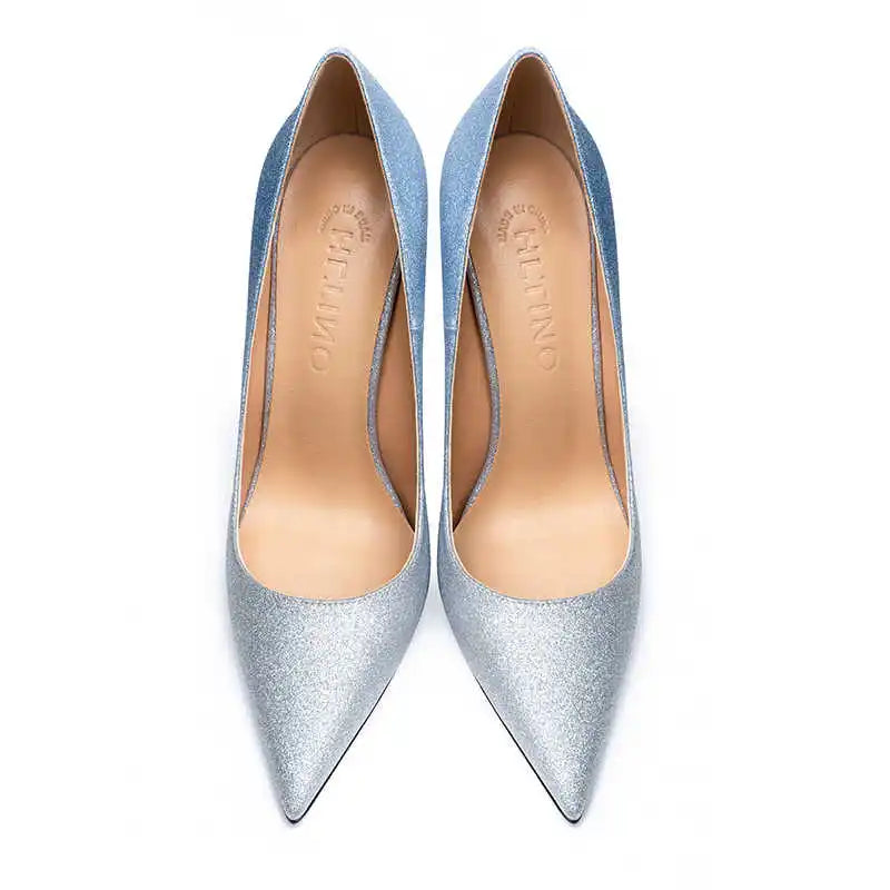 Women's Shoes Shiny Luxury Brand Pumps Red Bottom Pointed Toe Glitter Basic High Heels Female Prom Party Ladies Shoes Women 12cm
