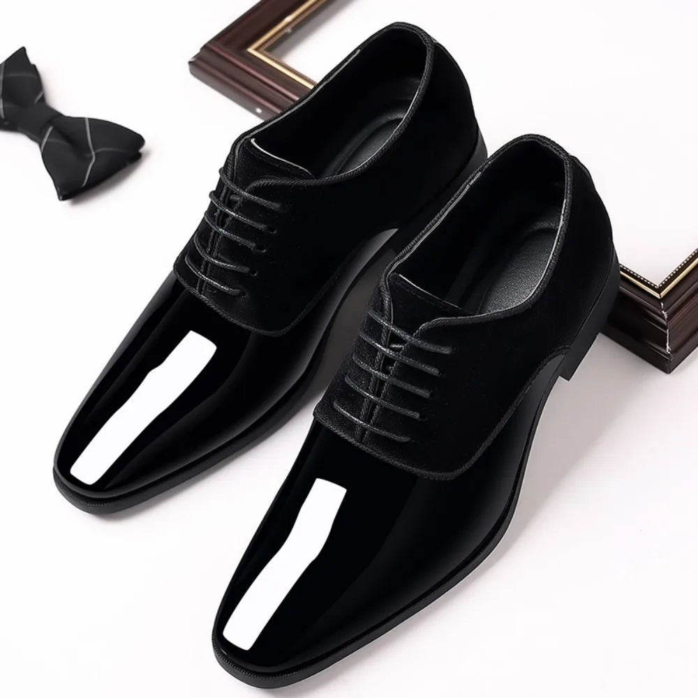 Men's Oxford Shoes High Gloss Low Top Square Toe Lace-Up Formal Suit Tuxedo Dress Shoes For Business Casual Shoe For Men