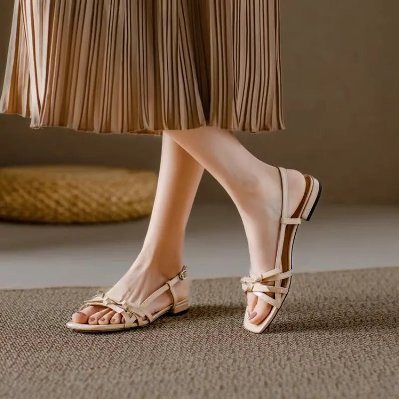 2025 New Stunning Designer Square Toe Single Side Butterfly Red Sandals Summer New Low Heeled Women's Sandals