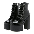 Block Heels Pumps for Women Fashion Multi Buckle Strap Heart Design Dress Shoes Side Zipper High Heels Mary Jane Shoes