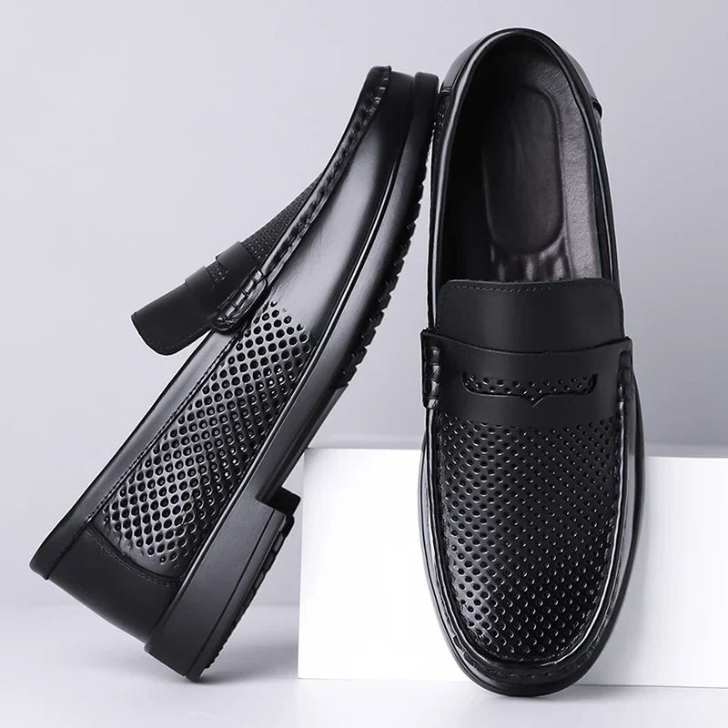 2026 Summer Mens Leather Loafers Slip on Casual Shoes Breathable Moccasins Comfortable Walking Office Flats Male Walking Shoes