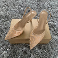 Luxury Brand High Heels Women Sandals Mesh Embroider Elegant Pointed Ladies Slingback Evening Party Wedding Bridal Dress Shoes