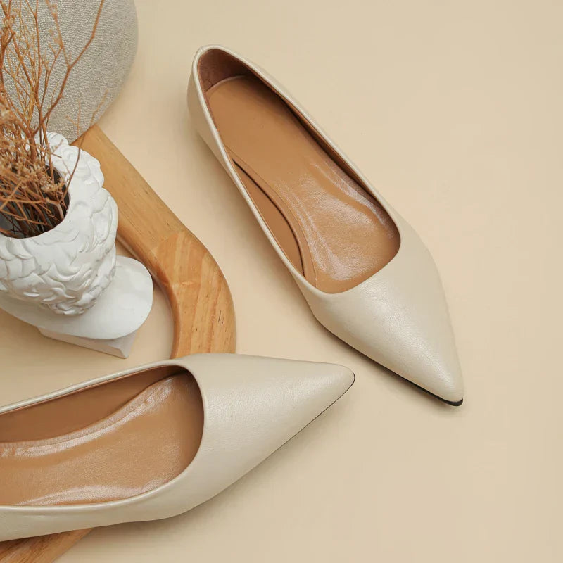 New Pointed Toe Shallow Mouth Square Heel Small Leather Shoes Women's Elegant Fashion High Heels Dress Shoes Zapatos Mujer