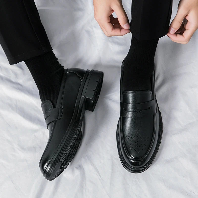 Platform Wedding Brogues Shoes For Men Classic Office Social Men's Dress Leather Shoes Formal Casual Business Loafers Male