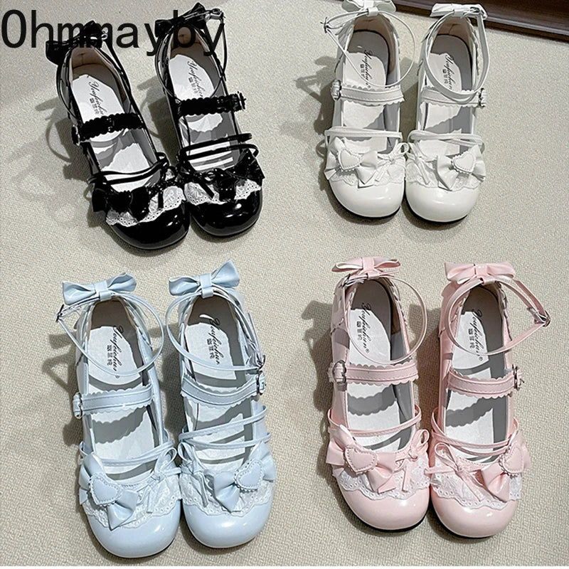 Ballet Style Thick Heel Women Lolita Mary Jane Shoes Fashion Butterfly-knot Outdoor Women's Party Dress Pumps