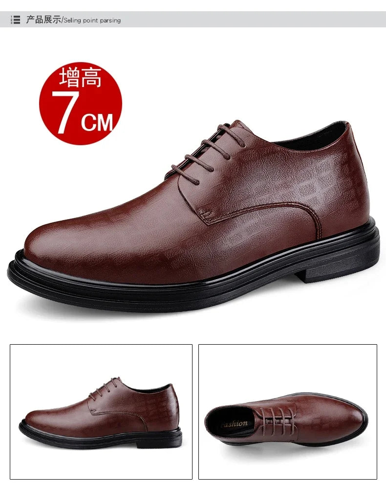 Men Dress Shoes Elevator Shoes Platform Breathable Casual Business Luxury Genuine Leather Soft Heightening Shoes 7CM Taller Male