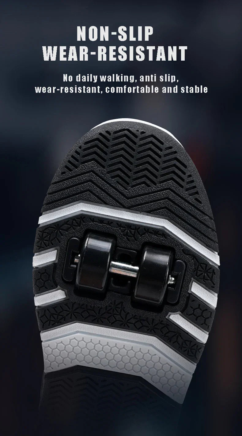Four wheel roller shoes Boys girls walking shoes Casual outdoor sports slide and shrink school students pulleys shoes sneakers