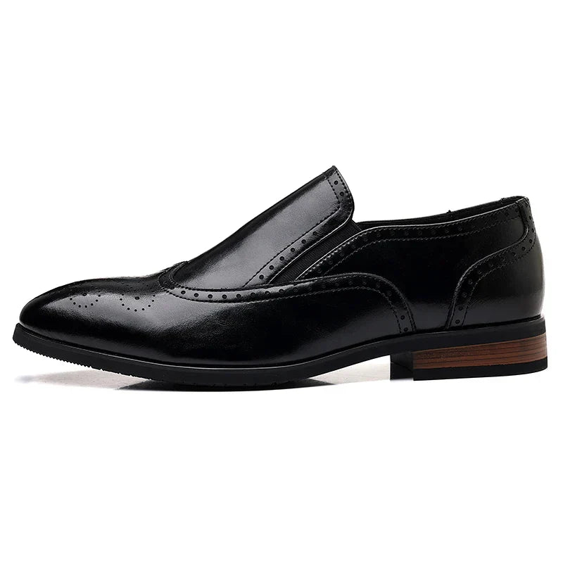 Men's Genuine Leather Brogue Loafers Dress Shoes with Wingtip Perforations Comfortable Business Casual Oxfords Office & Weddings