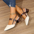 Women's Pointed Toe Block High Heel Sandals, Fashion Solid Color Slingback Shoes, Versatile Mid Heels