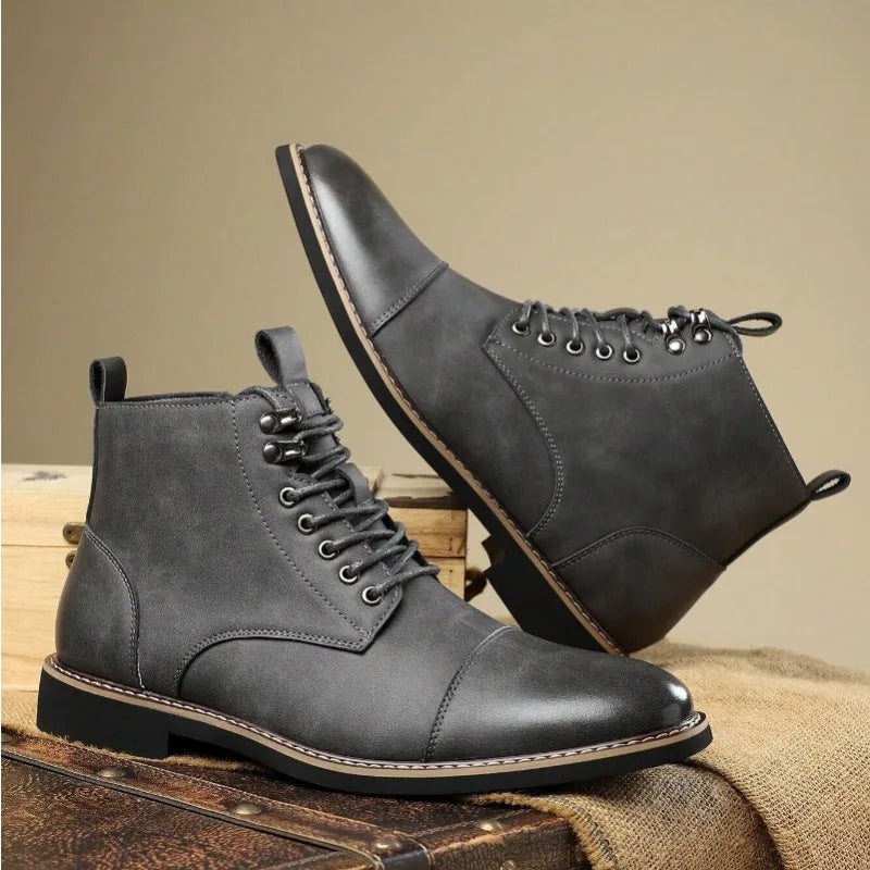 Brand Men High-top Leather Boots Classic Chelsea Boots Lace Up Pointe End Ankle Boot Men's Business Dress Boots Botas Masculinas
