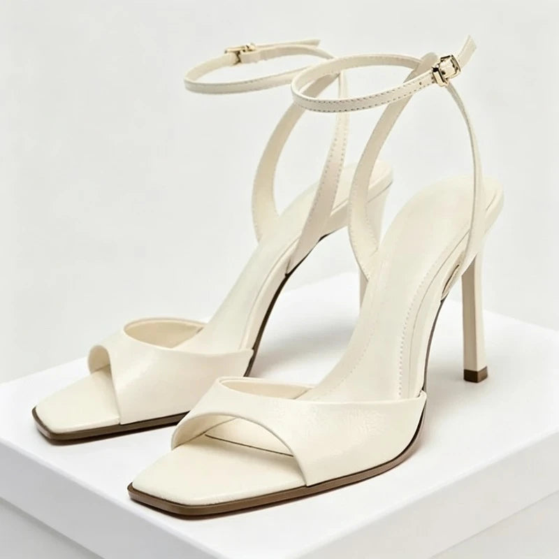 Elegant Ankle Strap High Heels Ladies Square Toe Fashion Party Dress Shoes Office Hollow Sexy Designer Brand Sandals Women Pumps