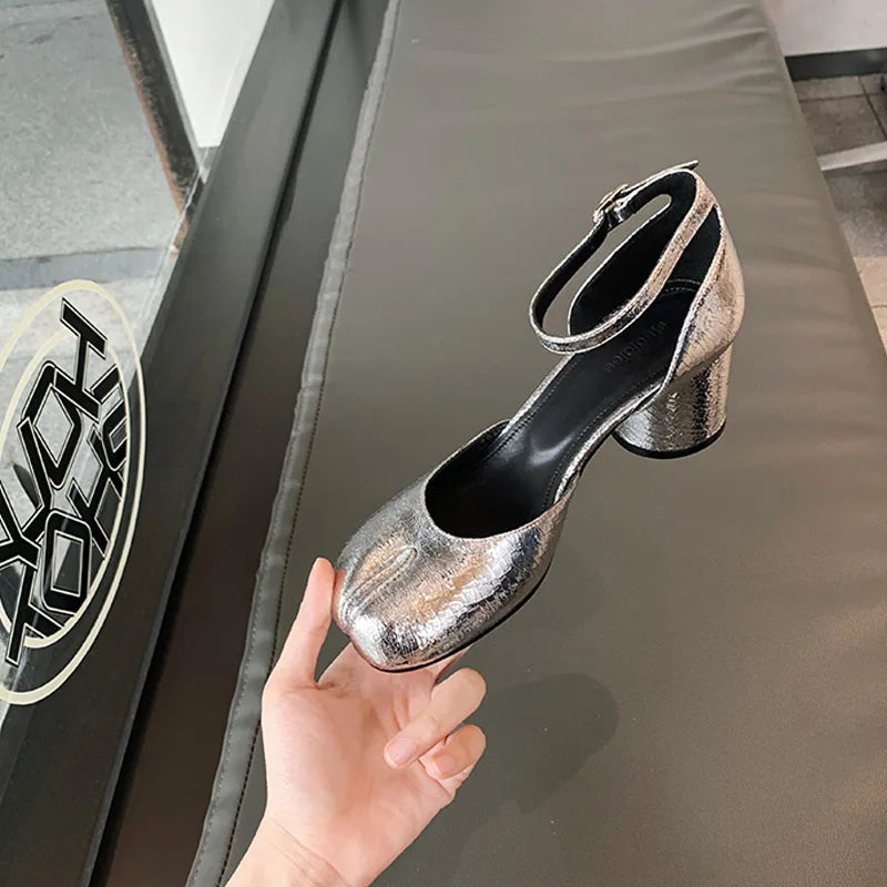 New Tabi Shoes Women Buckle Strap Split Toe Sandals  Women Chunky Round High Heels Women Fashion sandalias de las mujeres
