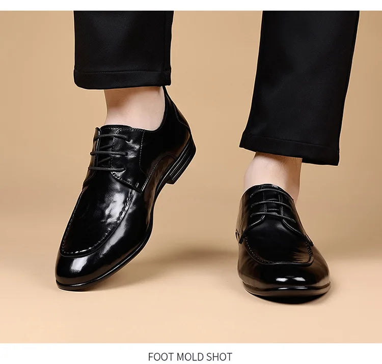 Spring Autumn New Pointed Toe Leather Shoes Men Fashion Business Casual Shoe Male Lace Designer Solid Color Wedding Shoes Man