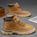 Men's High Top Leather Shoes Work Yellow Boots Thick Bottom Casual Boots Fashion Outdoor Hiking Shoes Mens Boots