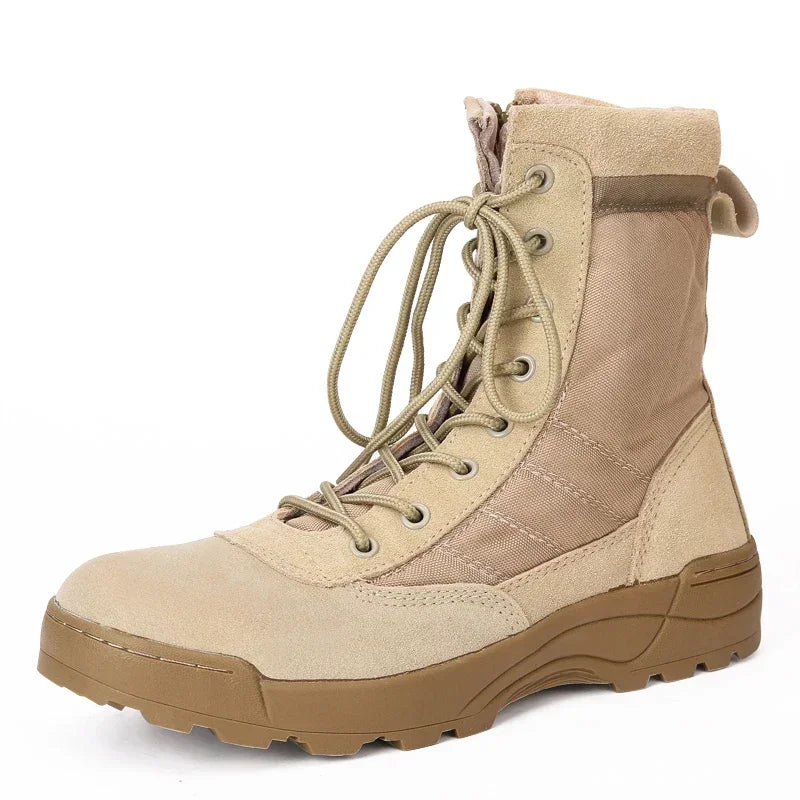 Men Tactical Boots Breathable Leather Mesh High Top Casual Desert Work Shoes Mens SWAT Ankle Combat Boot
