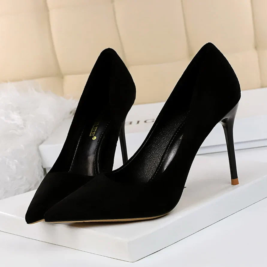 Women 9cm High Heels Pumps Stripper Flock Suede Plus Size Escarpins Lady Wedding Bridal Heels Escarpins Green Blue Yellow Shoes