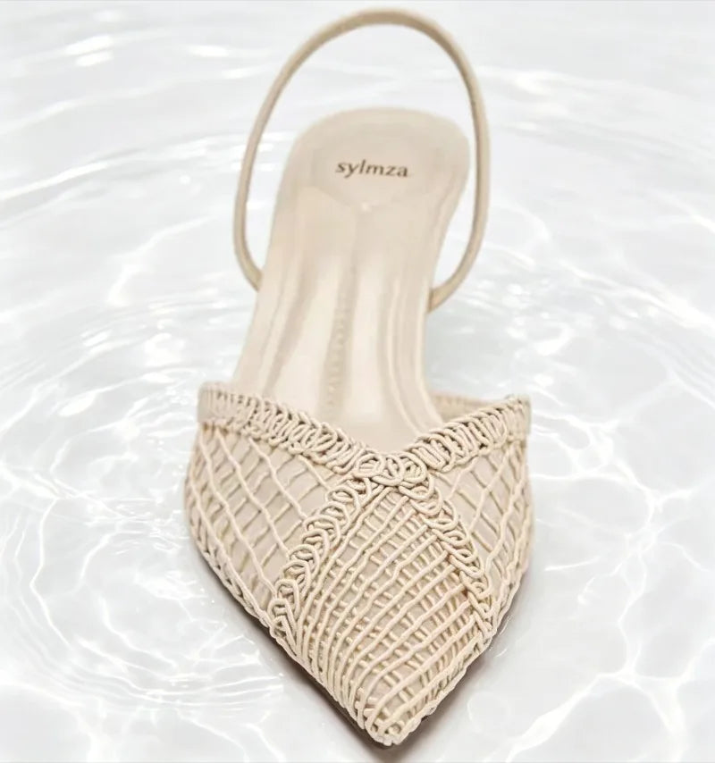Comfort Mesh Woven Brand Pumps Women Summer Fashion Pointy Toe Thin Heel Designer Shoes Elegant Banquet Dress Shoe Zapatos Mujer