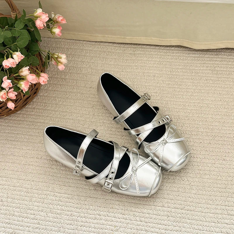Spring Autumn Butterfly-knot Women Mary Jane Shoes Concise Ladies Ballet Style Shoes Eelgant Internal Elevation Dress Shoes