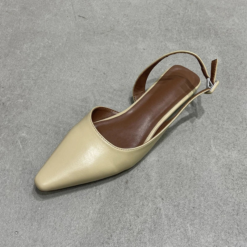 SUOJIALUN 2023 Spring New Shallow Slip On Women Slingback Shoes Soft Casual Ladies Sandal Shoes Flat Heel Outdoor Dress Mules