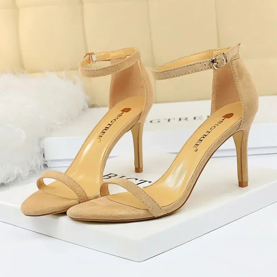 Women Gladiator Stiletto Classic Ankle Strap Holiday Beach Sandals Lady Fashion Suede 8cm 11cm High Heels Sexy Red Brown Sandles
