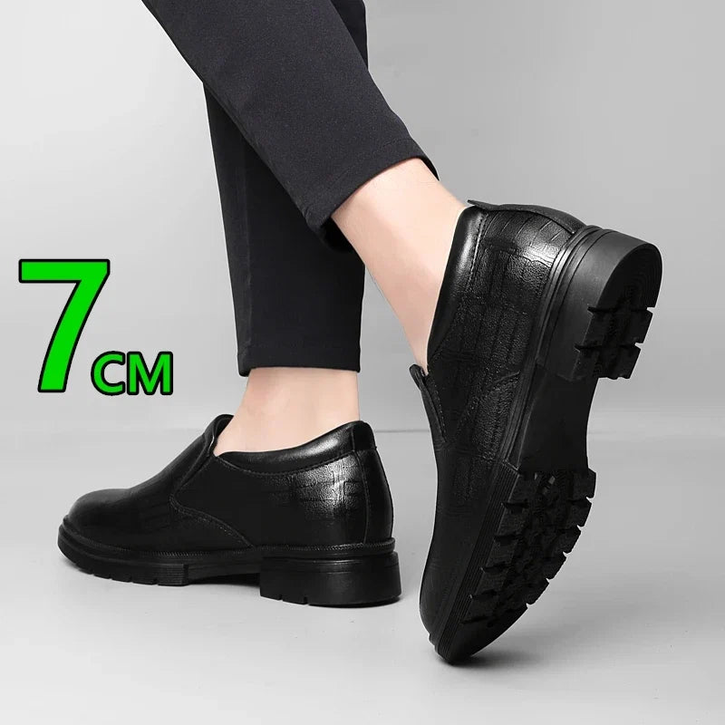Big Size Elevator Loafers Wedding Men Leather Shoes Business British Formal Dress Shoes Height Increase Insole 7CM Lift Moccasin