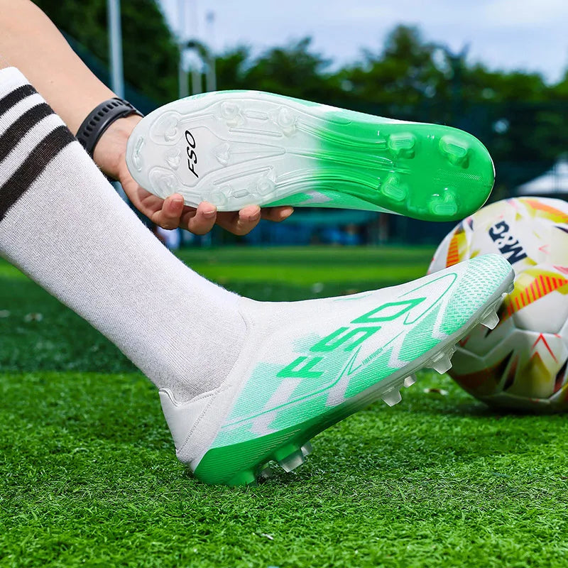 Men/Women Professional FG Soccer Cleats Lightweight Breathable Knit Laceless Football Boots Anti-slip Training Shoes
