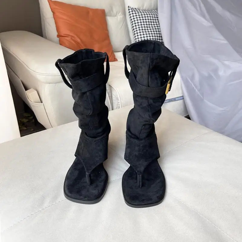 Fashion Versatile Woman Shoes Summer New Items Square Toe Flat Shoes Retro Women's Clip Toe Boots Anti Slip Women's Sandalsтуфли